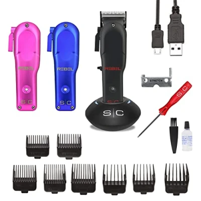 Image of Professional Hair Clippers for Men Stylecraft Rebel by Gamma Più, Trimmer with Rotary Motor, Adjustable Blade Zero Gap, 120 Minutes Cordless Running Time, 8 Combs, 3 Covers, Taper Bracket