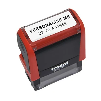 Image of Trodat Red Printy 4912 Personalised Custom Office, Business and Teacher Stamp Allows Up to 4 Lines of Text Impression Size 45 x 17 mm Self Inking with 5 Ink Pad Colours Choose from