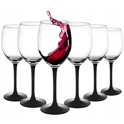 Image of SOLAVIA Wine Glasses 330ml Pack of 6 Black Long Stem H21cm Red Idea for Dinner Celebrations Party