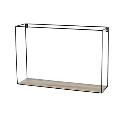 Image of Core Products, Loft Wire Rectangular Display Wall Shelf Black Metal Frame and Wood Effect