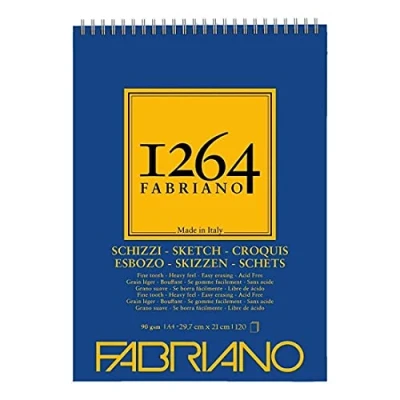 Image of Honsell Fabriano Schizzi 1264 19100637 Sketch Paper with Spiral Head, 90 g/m², DIN A4, 120 Sheets Ivory White, Acid Lightly Grained for All Drying Techniques