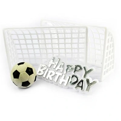 Image of Anniversary House Football Cake Topper Set, Decorations, Birthday Decorations for Men, Football, Goalposts &amp; Silver Happy Motto, Pack of 4, BU191