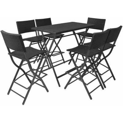 Image of vidaXL 7 Piece Folding Outdoor Dining Set Steel Poly Rattan Black