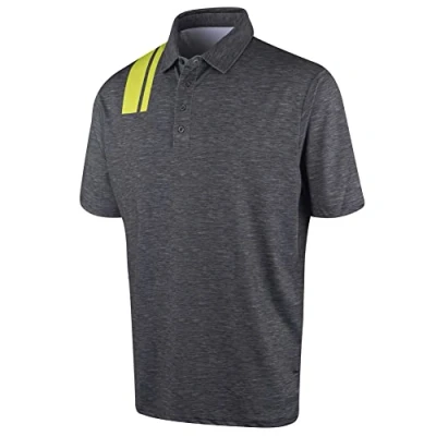 Image of Island Green Men&#039;s CoolPass Stretch Quick Dry Breathable Polo Shirts, Charcoal/Lime, XL