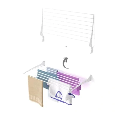 Image of Foxydry Fold Wall Mounted Clothes Drying Rack, Black Folding and Rebaltable for Indoor or Outdoor Aluminium Steel 100x50x57 cm / 39.3x19.6x22.4 in (100 cm, White)
