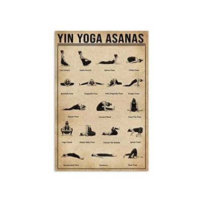 Image of Bioprocess Yin Yoga Asanas Poster, Knowledge, Yoga, Poses L Gift, Meditation, Gift Decor Poster Wall Art Tin Sign Metal 12X8 Inches