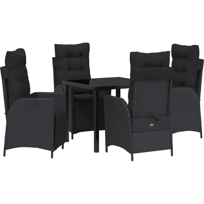 Image of vidaXL 5 Piece Garden Dining Set Black Poly Rattan
