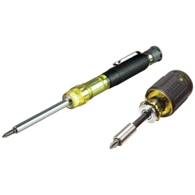 Image of Klein Tools 80037 Screwdriver Tool Set, Multi Bit Pocket Precision and Adjustable Length Stubby Screwdriver, 2 Piece, Black/Yellow