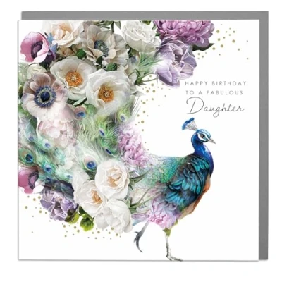 Image of To A Fabulous Daughter Peacock Birthday Card with Grey Envelope by Lola Design