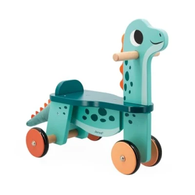 Image of Janod Dino Babies’ Portosaurus Dinosaur Ride On 21 cm High Seat Removable Plush Tail FSC Wooden Early Learning Toy 12 Months +, J05828, Multicolored, L