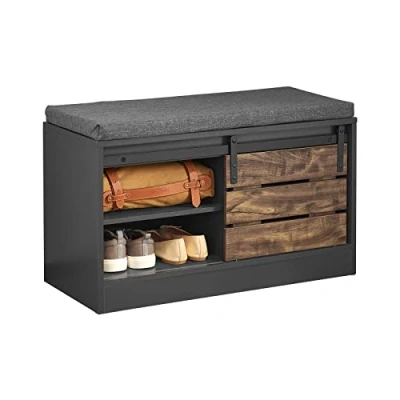 Image of SoBuy FSR120 HG, Hallway Shoe Bench Cabinet Rack with Sliding Door, Storage Removable Seat Cushion