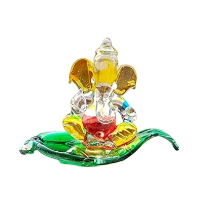 Image of StonKraft eSplanade Ganesha Ganesh Murti Idol Statue Sculpture (2.5&quot;) Car Dashboard Idols Crystal Glass
