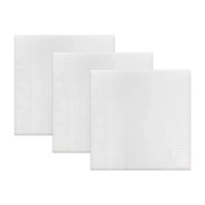 Image of Warwick &amp; Vance Pack Of 3 Mens/Gentlemens White Handkerchiefs With A Satin Stripe Border, 100% Cotton, 40 x 40cm