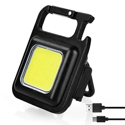 Image of URAQT Small Flashlight, 1000 Lumens Rechargeable LED Keychain COB Mini Torch with 4 Light Modes, Portable Pocket Folding Bracket, Bottle Opener and Magnet Base for Daily Use