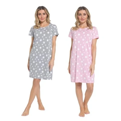 Image of INSIGNIA Womens Pack of 2 Short Sleeved Cotton Blend Jersey Nightshirts Nighties (Set 1, 20 22)