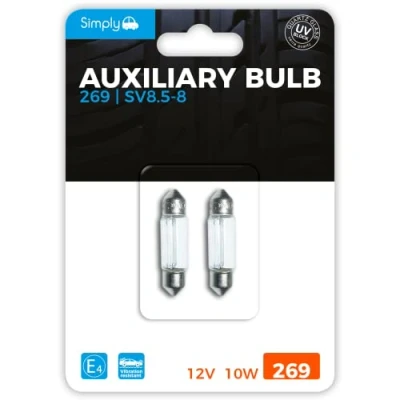 Image of Simply S269BL 269 Auxiliary Festoon Bulbs in Pack, 12V 10W, Base SV8.5 8, High Performance and Maximum Visility, Provide Drivers with more time to React Changes Traffic Situations
