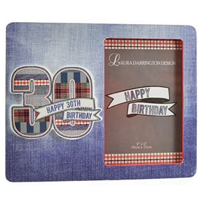 Image of Laura Darrington Denim Collection Wooden Picture Frame, 30th Birthday 4&quot; x 6&quot; Photo