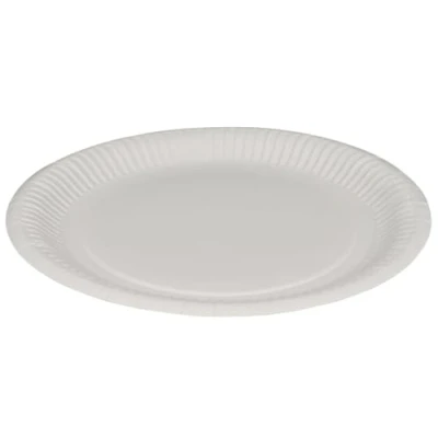 Image of ABENA White Paper Plates ø22.5cm Pack of 100 Paperboard Clay Coating Strong Disposable For Parties Sturdy Party