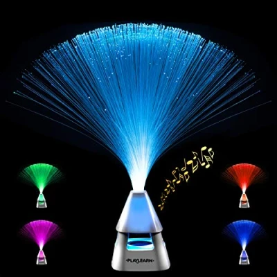 Image of Playlearn Fibre Optic Lamp with Wireless Speaker USB/Internal Rechargeable Battery Powered Colour Changing 35cm Mood