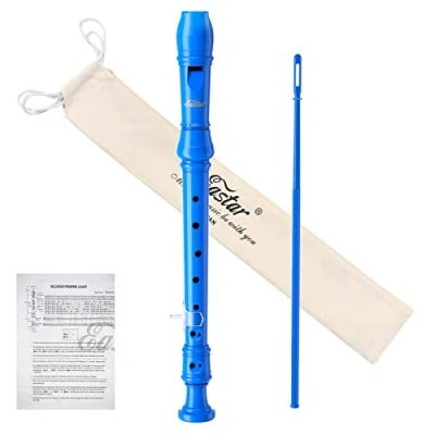 Image of Eastar Soprano Recorder Instrument for Kids Beginners, German Fingering C Key 3 Piece with Cleaning Kit, Thumb Rest, Cotton Bag, Chart, ERS 21GB, Blue, School Approved