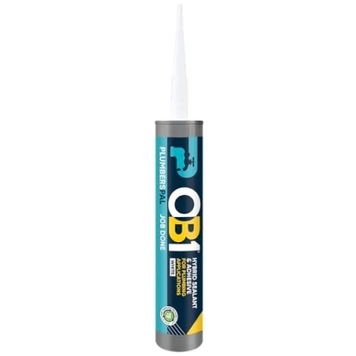Image of OB1 PlumbersPal White Sanitary Sealant &amp; Adhesive Ideal for Kitchens Bathrooms Mould Resistant Works in Water Paintable Permanently Elastic 290ml