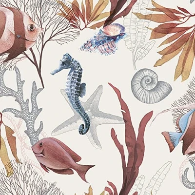 Image of 20 napkins, seahorse and fish in the ocean, table decoration, decoupage, napkin technology, 33 x cm
