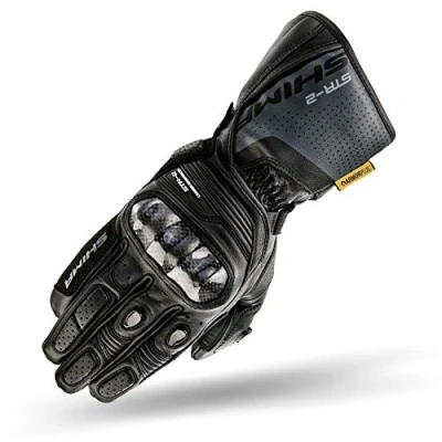 Image of SHIMA STR 2 Motorbike Gloves Mens Leather Long Biker Armoured Protectors Motorcycle Perforated Ventilated Cool Reinforced Touchscreen Motorsport Glove Motorbikes Summer Autumn (Mens, Black, XXL)