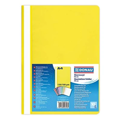 Image of DONAU 1702001PL 11 Plastic File Folder A4 Yellow/Plastic Made of Eco PP Film 120/180 µm with Transparent Cover/for Office and School/Capacity Approx. 200 Sheets Pack 10