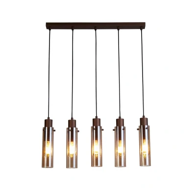 Image of Sweden II 5 Light Bar Celling Pendant Mocha Metal &amp; Amber Glass