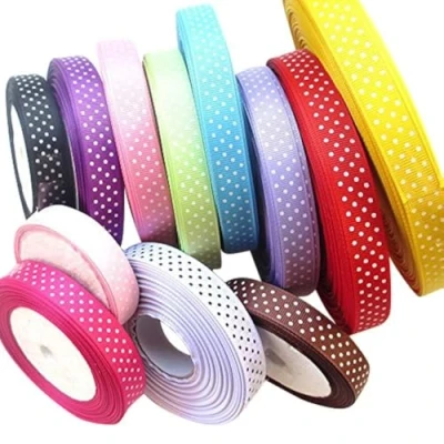 Image of Chenkou Craft 24 Yards 5/8&quot; Dot Grosgrain Ribbon Total 12 Colors Mix Lots Bulk
