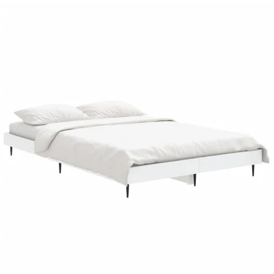 Image of vidaXL Small Double Bed Frame 120x190 cm White Engineered Wood Modern Home Bedroom Furniture with Durable Plywood Slats