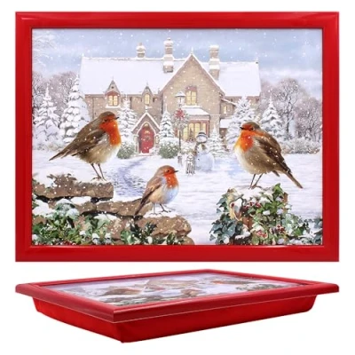 Image of Cushioned Lap Tray Christmas Robins Design