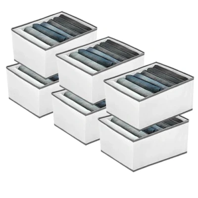 Image of EASEVE 6 Pack Wardrobe Closet Organiser and Storage for Clothes 7 Grids Foldable Drawer Dividers Organizer Jeans Trousers Shirts Pants, Stackable Clothing Boxes
