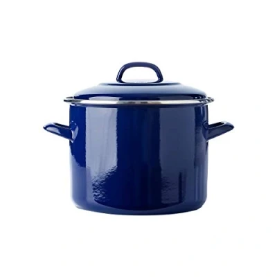 Image of BK Indigo Dutch Heritage German Enamelled Stockpot with Lid PFAS Free Ceramic Non Stick Coating, 24 cm/8.7 Litre, Induction, Dishwasher Safe, Oven Cobalt Blue