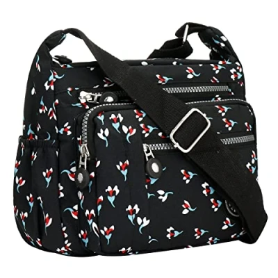 Image of YYW Womens Multi Pocket Casual Cross Body Bag Travel Messenger Handbag for Shopping Hiking Daily Use (Camo flower)