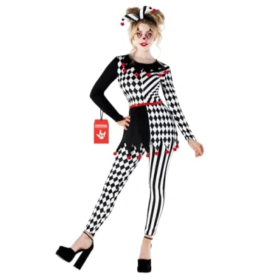 Image of Morph Jester Costume Adult Women, Halloween Clown Adult, Womens Clown, Harlequin Fancy Dress, Women Small