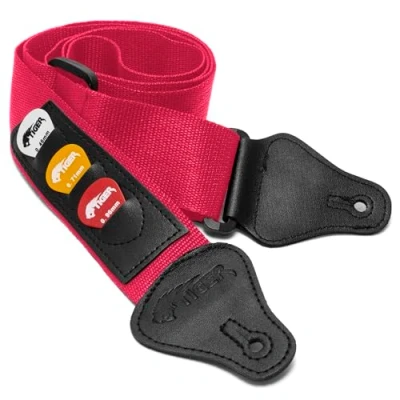 Image of TIGER STP4 PK Guitar Strap with Plectrum Holders Pink
