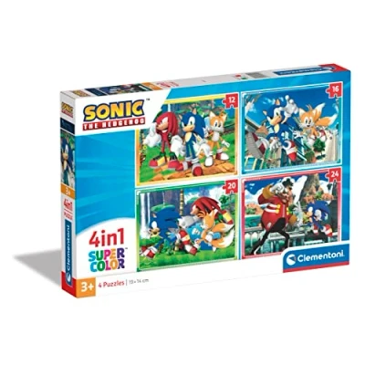 Image of Clementoni 21522 4 In 1 Supercolor Puzzle Sonic 12+16+20+24 Pieces, Jigsaw For Kids Age 3, Cartoon, Made Italy