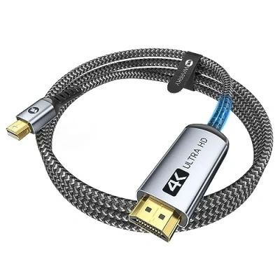 Image of WARRKY 4K Mini DisplayPort to HDMI Cable (UHD, Gold Plated Plugs, Aluminium Case) Thunderbolt Compatible with MacBook Air/Pro, iMac, Surface Pro, Monitor/TV/Projector 3M