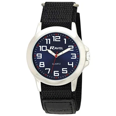 Image of Ravel Men&#039;s Modern Workwear Watch with Easy Fasten Strap Silver Tone/Blue Dial/Black