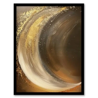 Image of Artery8 Crescent Moon Gold Orange Grey Abstract Painting Living Room Artwork Framed Wall Art Print A4