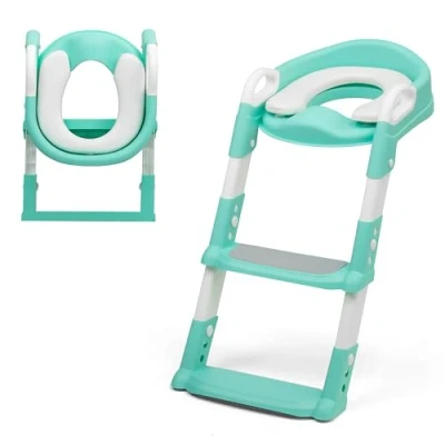 Image of Crystals Foldable Toddler Potty Training Seat with Step Child Toilet Ladder for Boys &amp; Girls, Non Slip Kids Trainer, Comfortable Easy to Use (Sea Green)