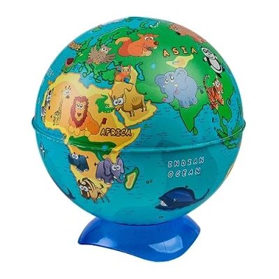 Image of EXERZ 10CM Mini Globe (Wild Animal), with Pencil Sharpener build in English Map