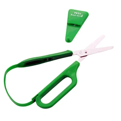 Image of PETA Easi Grip Left Handed Long Loop Scissors Stainless Steel and Polymer Handle Self Opening Ergonomic to Increase Stability Ideal for Anyone with Poor Hand Control, Weak Joint Problems 45mm Rounded Blade