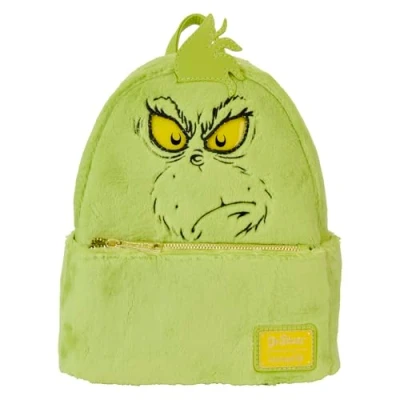 Image of Loungefly Dr Seuss Plush Grinch Light Up Cosplay Mini Backpack