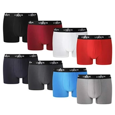 Image of FM London 4/8 Pack Mens Boxers with Elastic Waist Soft Boxer Shorts Men, Stretch Fit Underwear for Everyday Wear Fitted Hipster Men