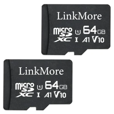 Image of LinkMore 64GB XV11 Micro SD Card (2pack), A1, UHS I, U1, V10, Class 10 Compatible, Read Speed Up to 95 MB/s, Adapter Included