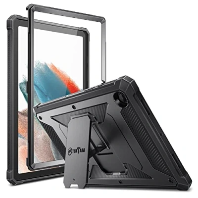 Image of FINTIE Shockproof Case for Samsung Galaxy Tab A8 10.5 inch 2022 Model (SM X200/X205), Tuatara Rugged Unibody Hybrid Full Protective Bumper Kickstand Cover w/Built in Screen Protector, Black