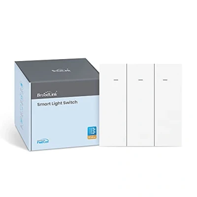 Image of BroadLink Smart Wall Light Switch, 3 Gang Single Live Wire No Neutral or Capacitor Required, Push Button, White,Compatible with Alexa, Google Home and IFTTT, S3 Hub Required (No Hub)