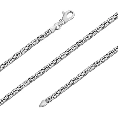 Image of Avesano 925 Sterling Silver Byzantine Chain Men&#039;s Necklace, 3 mm Width, Real Chain, Solid Worked with Jewellery Box, Length 45 cm 70 cm, Model 101095 0, Silver, No Gemstone
